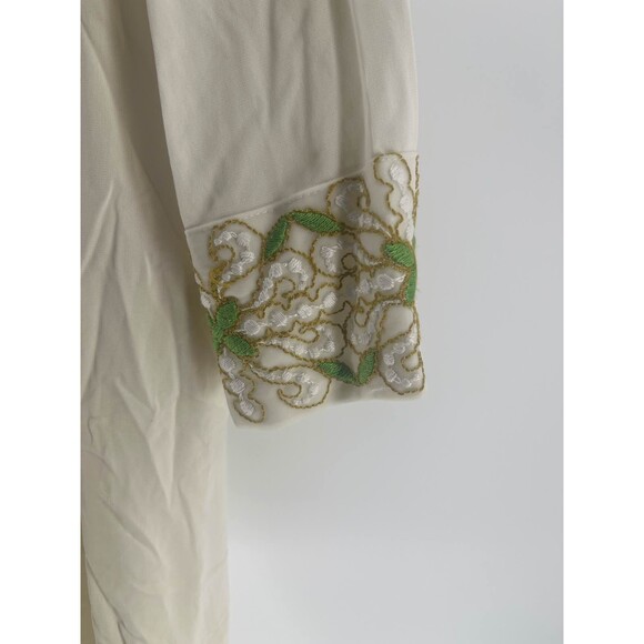 Womens Embroidered Kaftan Gown Lounger Robe Dress Green White - Picture 2 of 4